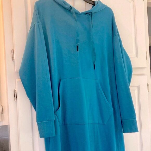 Stateside Teal Softest Fleece Hooded Midi Dress Kangaroo Pocket - Picture 6 of 9